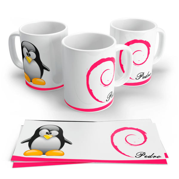 Caneca Distro Linux e Pinguim + Nome